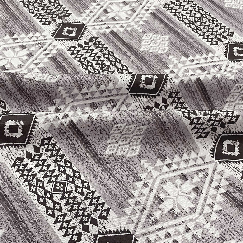 Tribal Rhythm Grey & Black Geometric 160 TC Pure Cotton Fitted Bedsheet with Pillow Cover