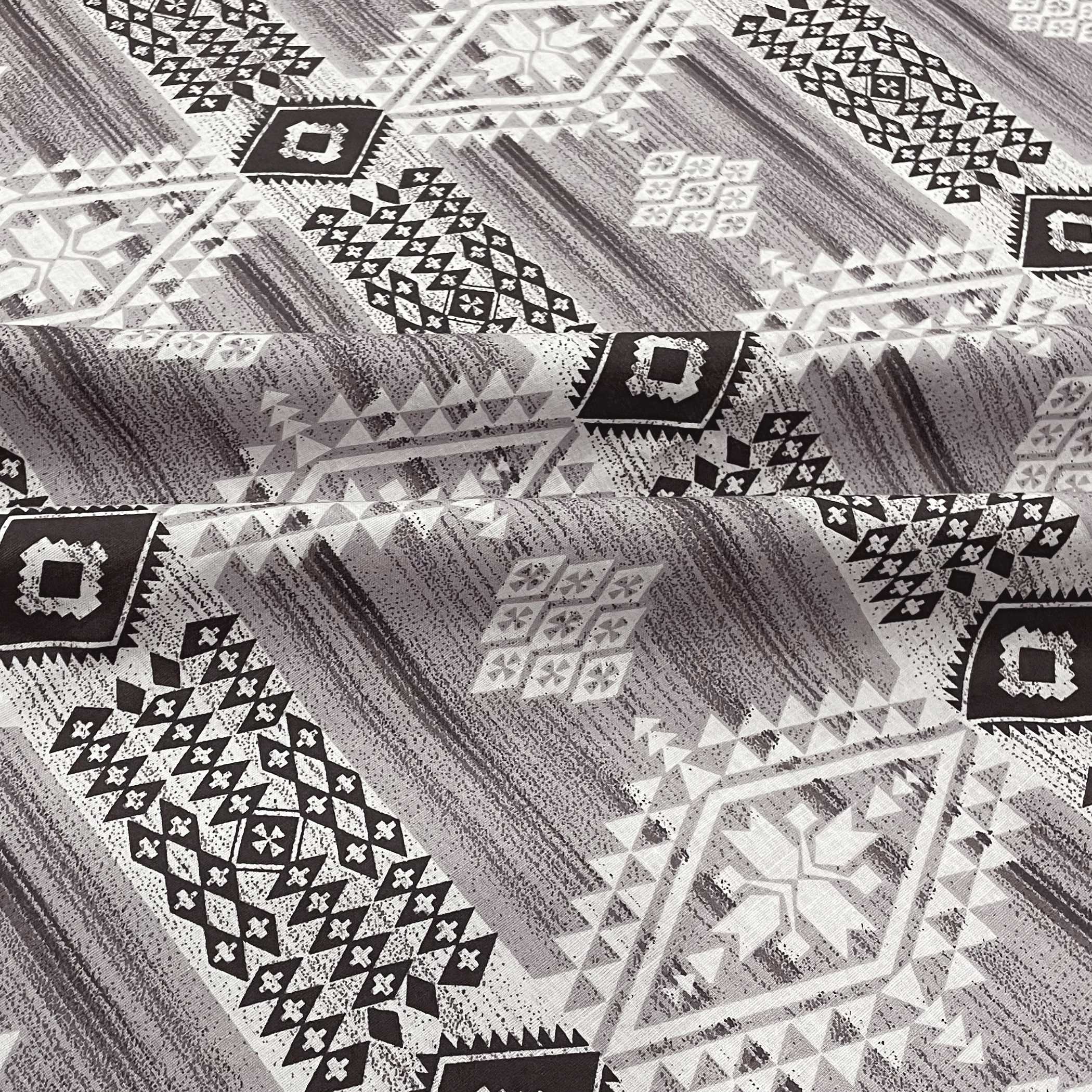 Tribal Rhythm Grey & Black Geometric 160 TC Pure Cotton Fitted Bedsheet with Pillow Cover