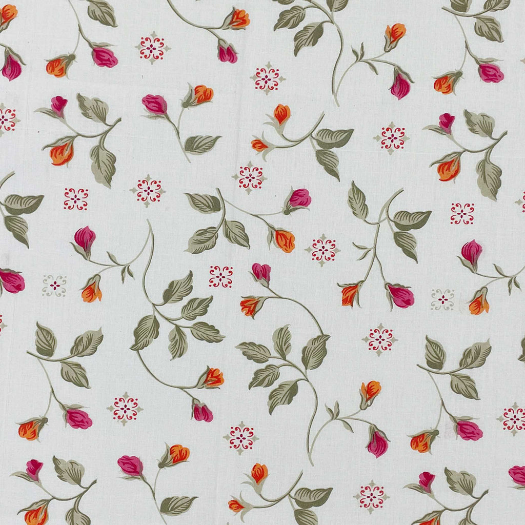 Blossom Trail White Multicolour Floral 160 TC Pure Cotton Bedsheet with Pillow Cover