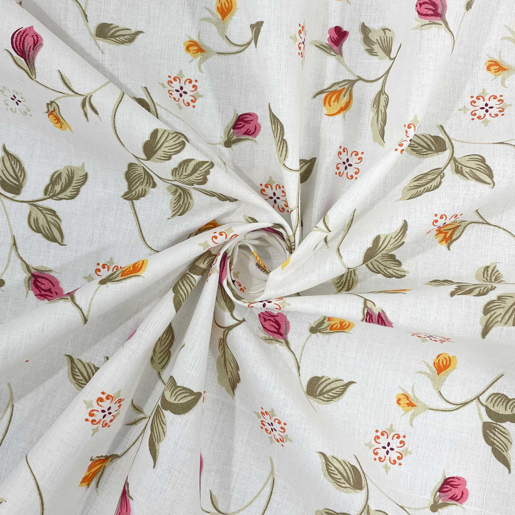 Blossom Trail White Multicolour Floral 160 TC Pure Cotton Bedsheet with Pillow Cover