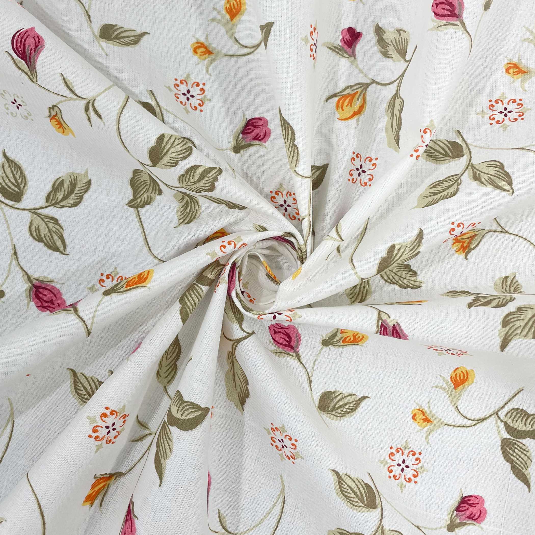 Blossom Trail White Multicolour Floral 160 TC Pure Cotton Bedsheet with Pillow Cover