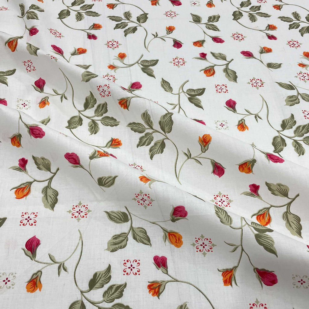 Blossom Trail White Multicolour Floral 160 TC Pure Cotton Bedsheet with Pillow Cover