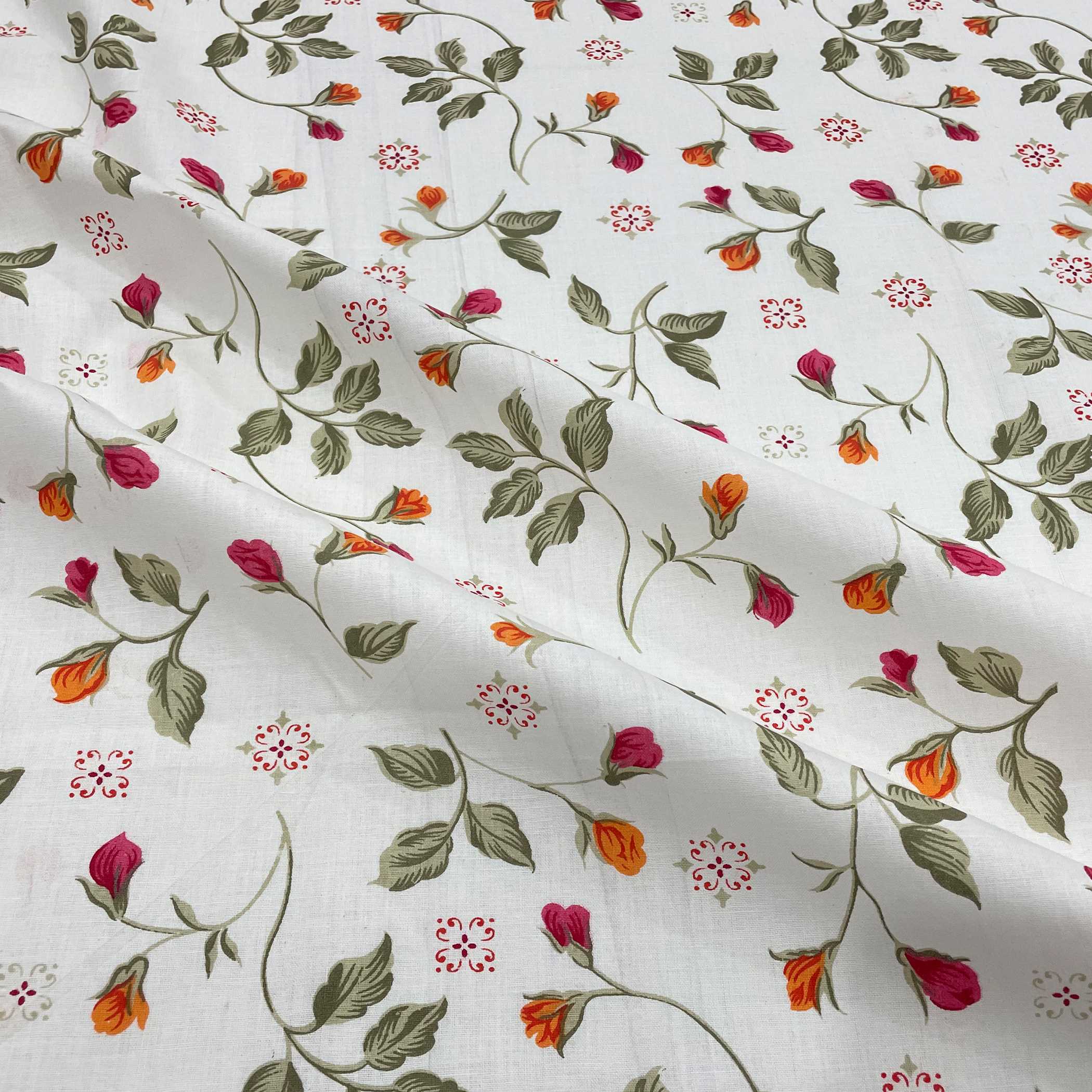 Blossom Trail White Multicolour Floral 160 TC Pure Cotton Bedsheet with Pillow Cover