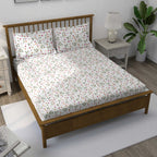 Blossom Trail White Multicolour Floral 160 TC Pure Cotton Bedsheet with Pillow Cover