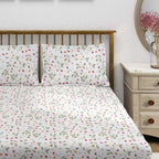 Blossom Trail White Multicolour Floral 160 TC Pure Cotton Bedsheet with Pillow Cover