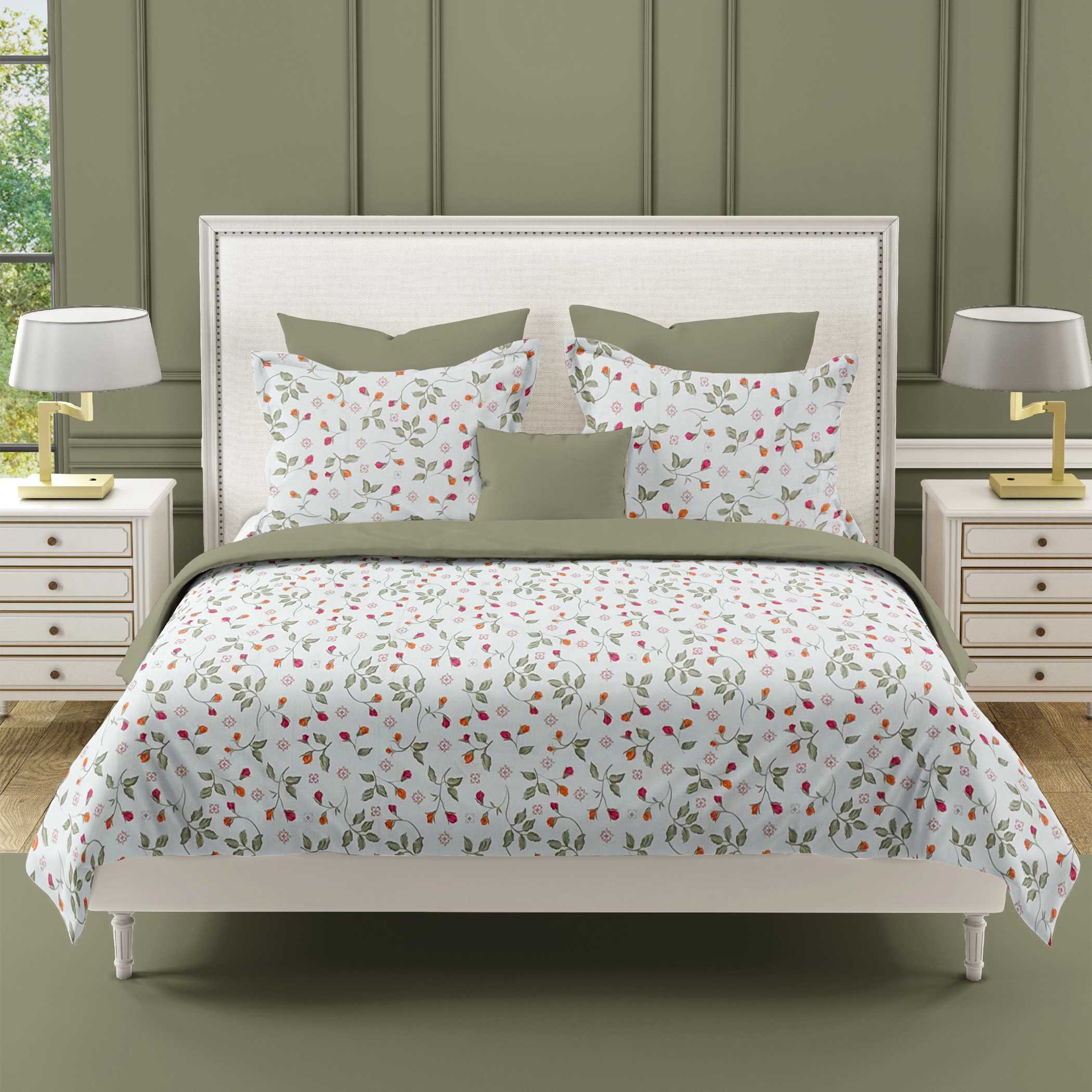Blossom Trail White Multicolour Floral 160 TC Pure Cotton Bedsheet with Pillow Cover