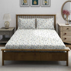Meadow Sprig White & Grey Botanical 160 TC Pure Cotton Bedsheet with Pillow Cover