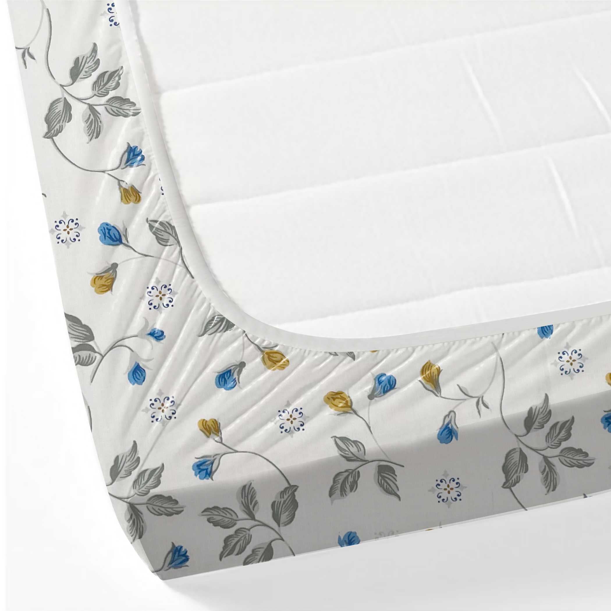 Meadow Sprig White & Grey Botanical 160 TC Pure Cotton Bedsheet with Pillow Cover
