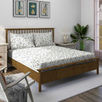 Meadow Sprig White & Grey Botanical 160 TC Pure Cotton Bedsheet with Pillow Cover
