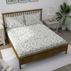 Meadow Sprig White & Grey Botanical 160 TC Pure Cotton Bedsheet with Pillow Cover