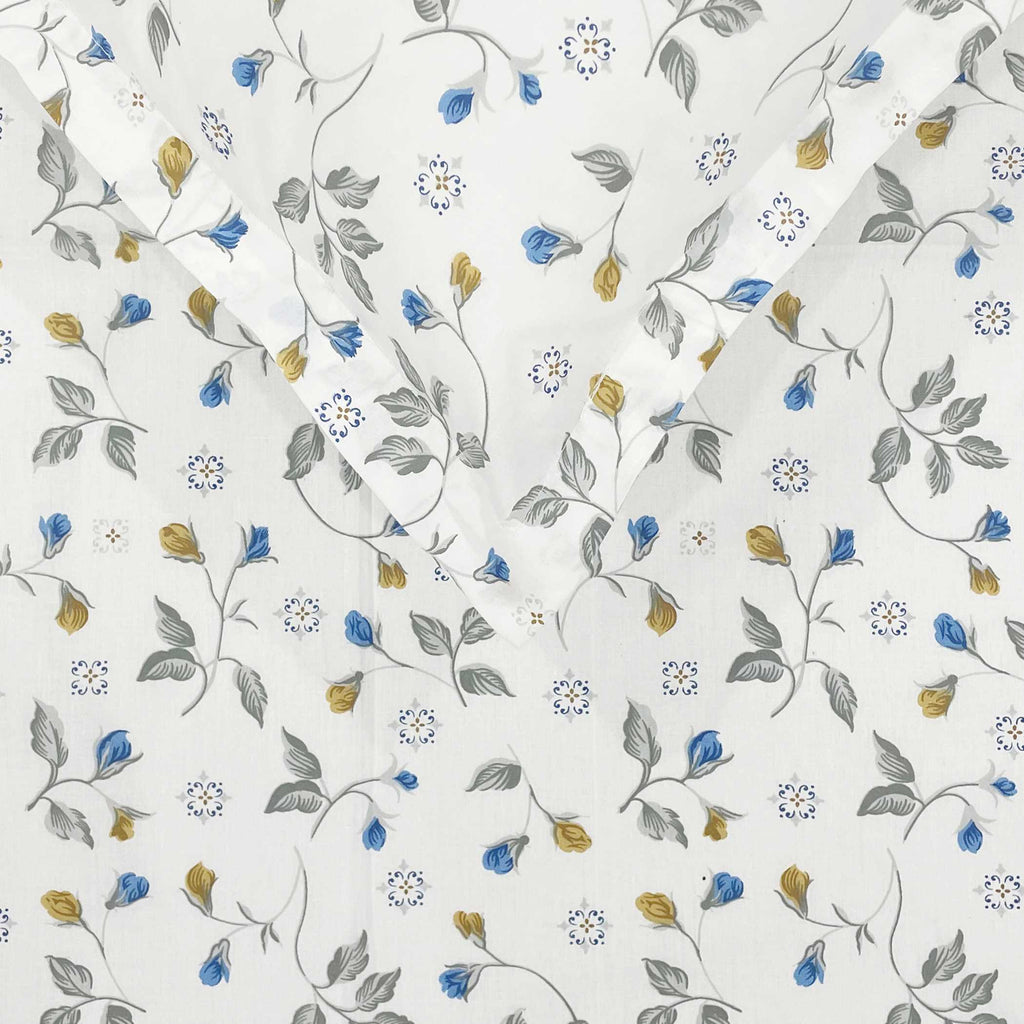 Meadow Sprig White & Grey Botanical 160 TC Pure Cotton Bedsheet with Pillow Cover