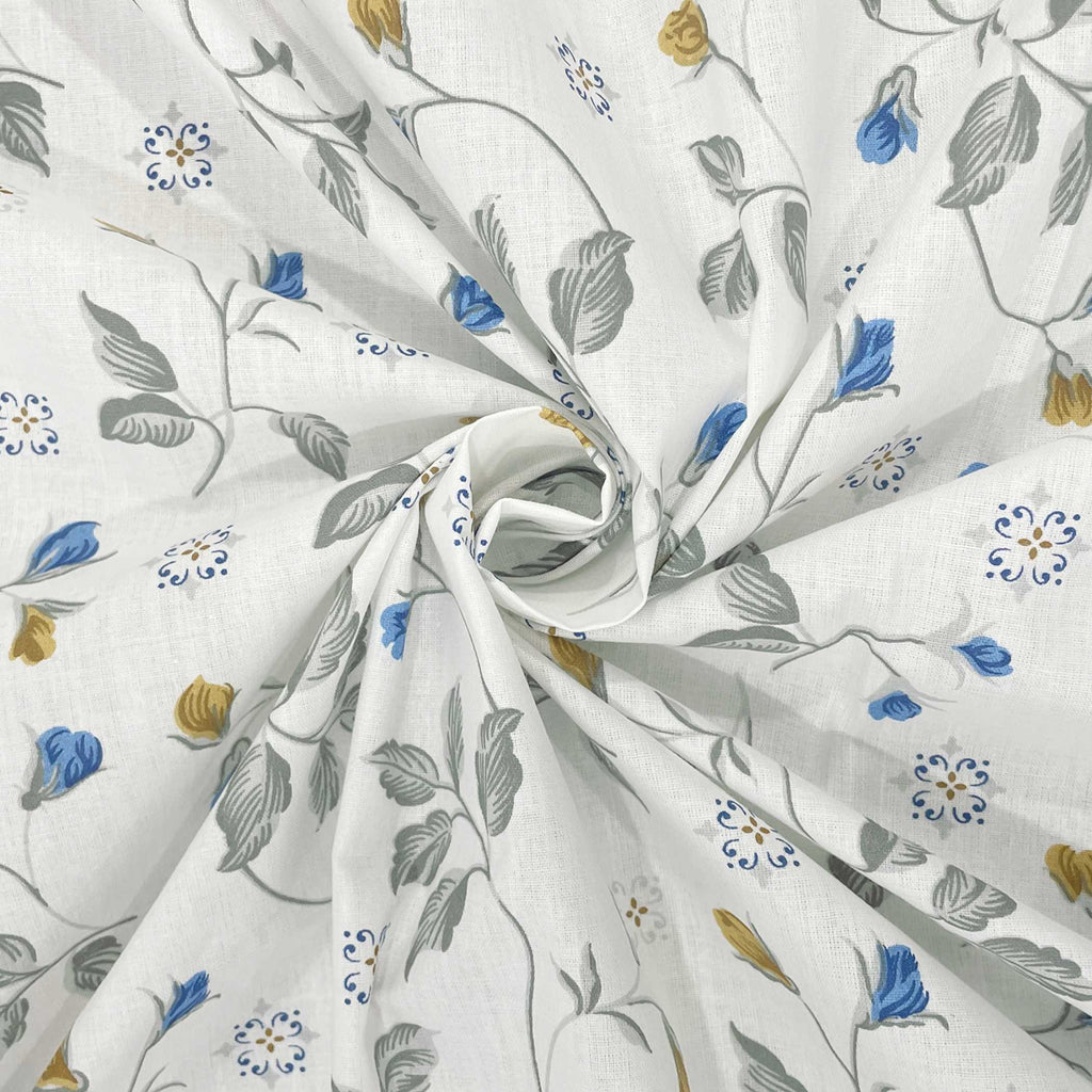 Meadow Sprig White & Grey Botanical 160 TC Pure Cotton Bedsheet with Pillow Cover
