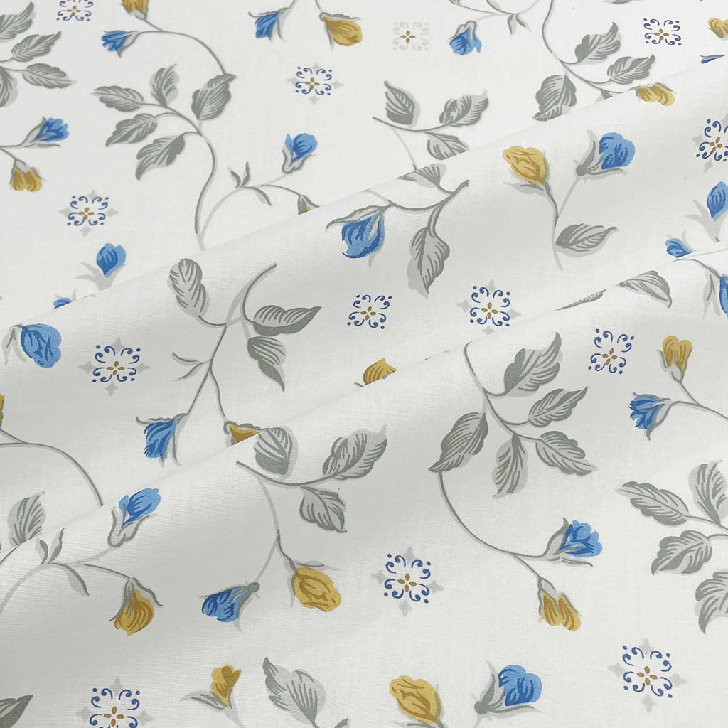 Meadow Sprig White & Grey Botanical 160 TC Pure Cotton Bedsheet with Pillow Cover