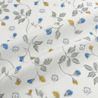 Meadow Sprig White & Grey Botanical 160 TC Pure Cotton Bedsheet with Pillow Cover