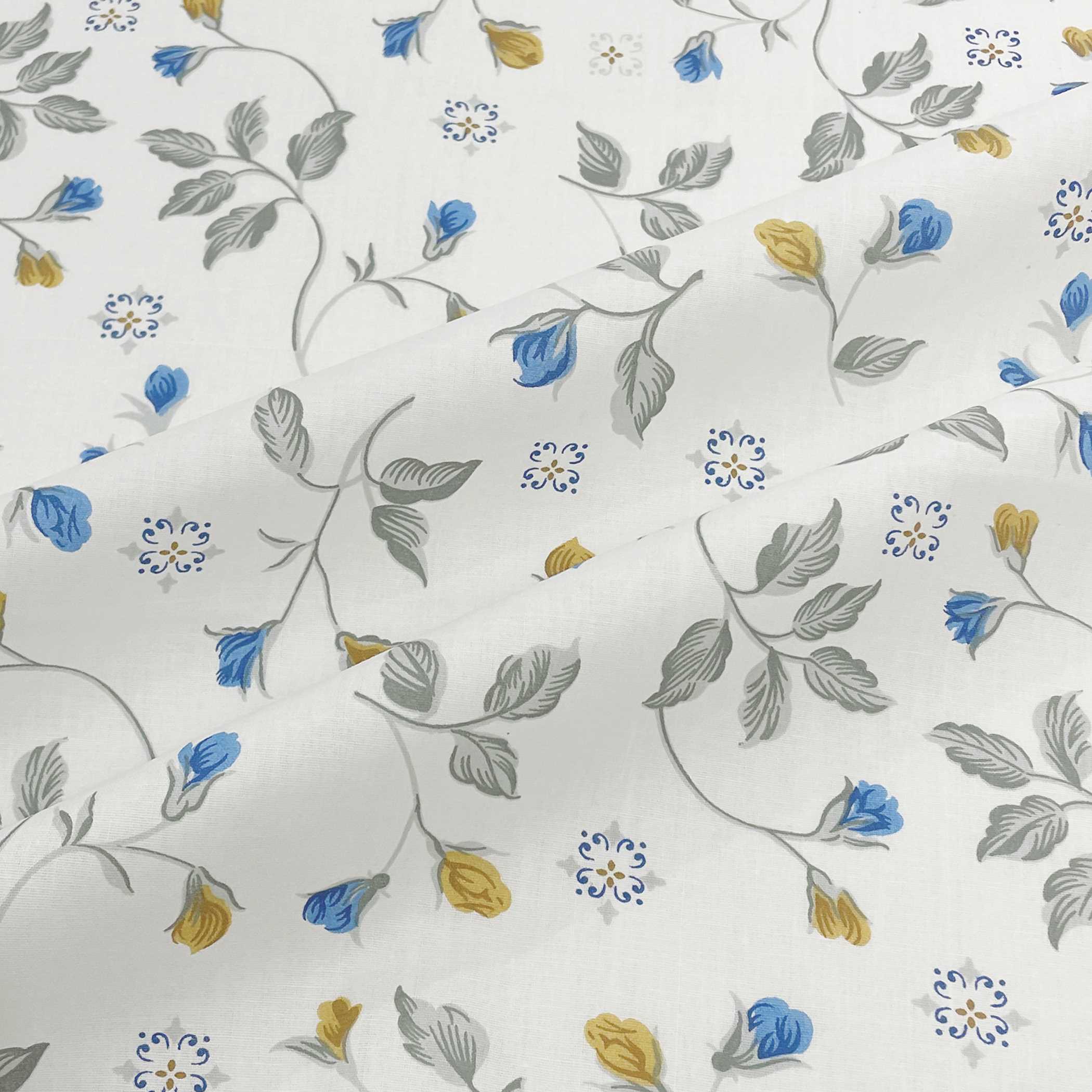 Meadow Sprig White & Grey Botanical 160 TC Pure Cotton Bedsheet with Pillow Cover