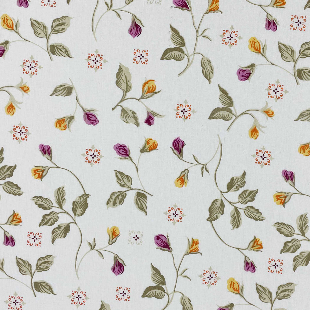 Autumn Blossom White & Olive Green Floral 160 TC Pure Cotton Bedsheet with Pillow Cover