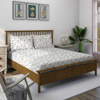 Autumn Blossom White & Olive Green Floral 160 TC Pure Cotton Bedsheet with Pillow Cover
