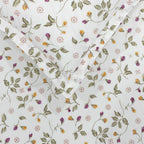 Autumn Blossom White & Olive Green Floral 160 TC Pure Cotton Bedsheet with Pillow Cover