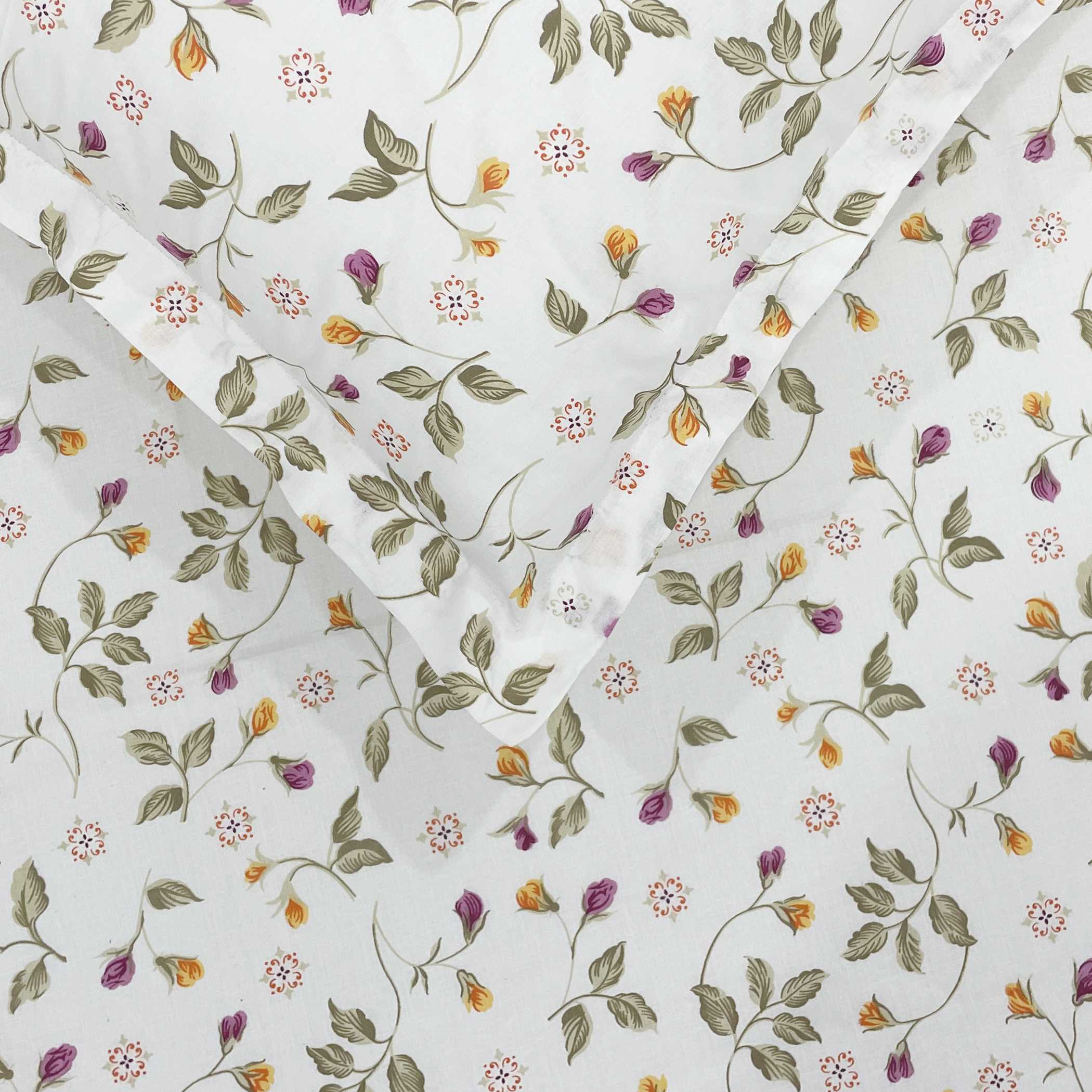 Autumn Blossom White & Olive Green Floral 160 TC Pure Cotton Bedsheet with Pillow Cover
