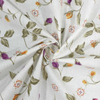 Autumn Blossom White & Olive Green Floral 160 TC Pure Cotton Bedsheet with Pillow Cover