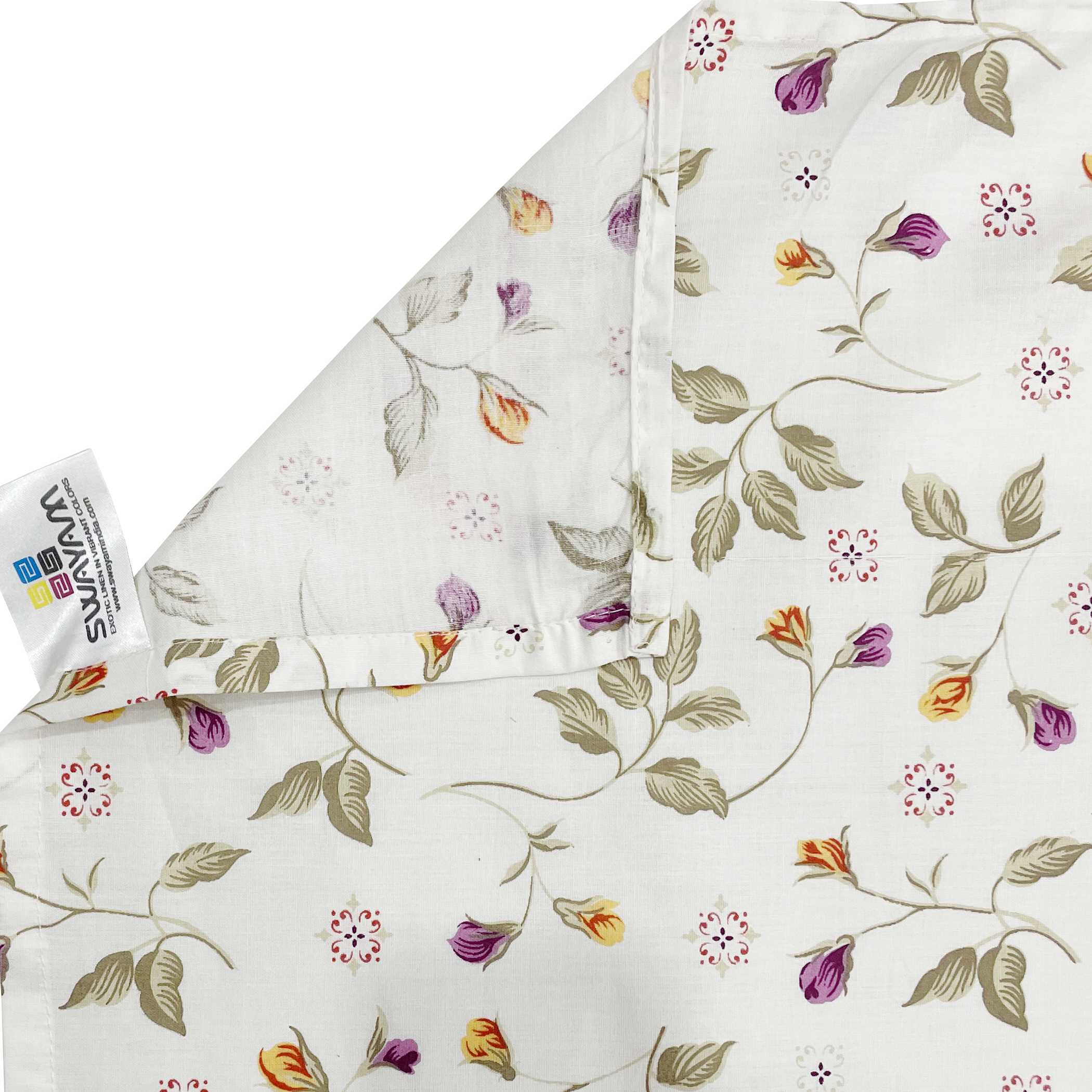 Autumn Blossom White & Olive Green Floral 160 TC Pure Cotton Bedsheet with Pillow Cover