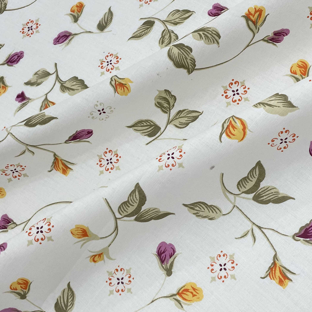 Autumn Blossom White & Olive Green Floral 160 TC Pure Cotton Bedsheet with Pillow Cover