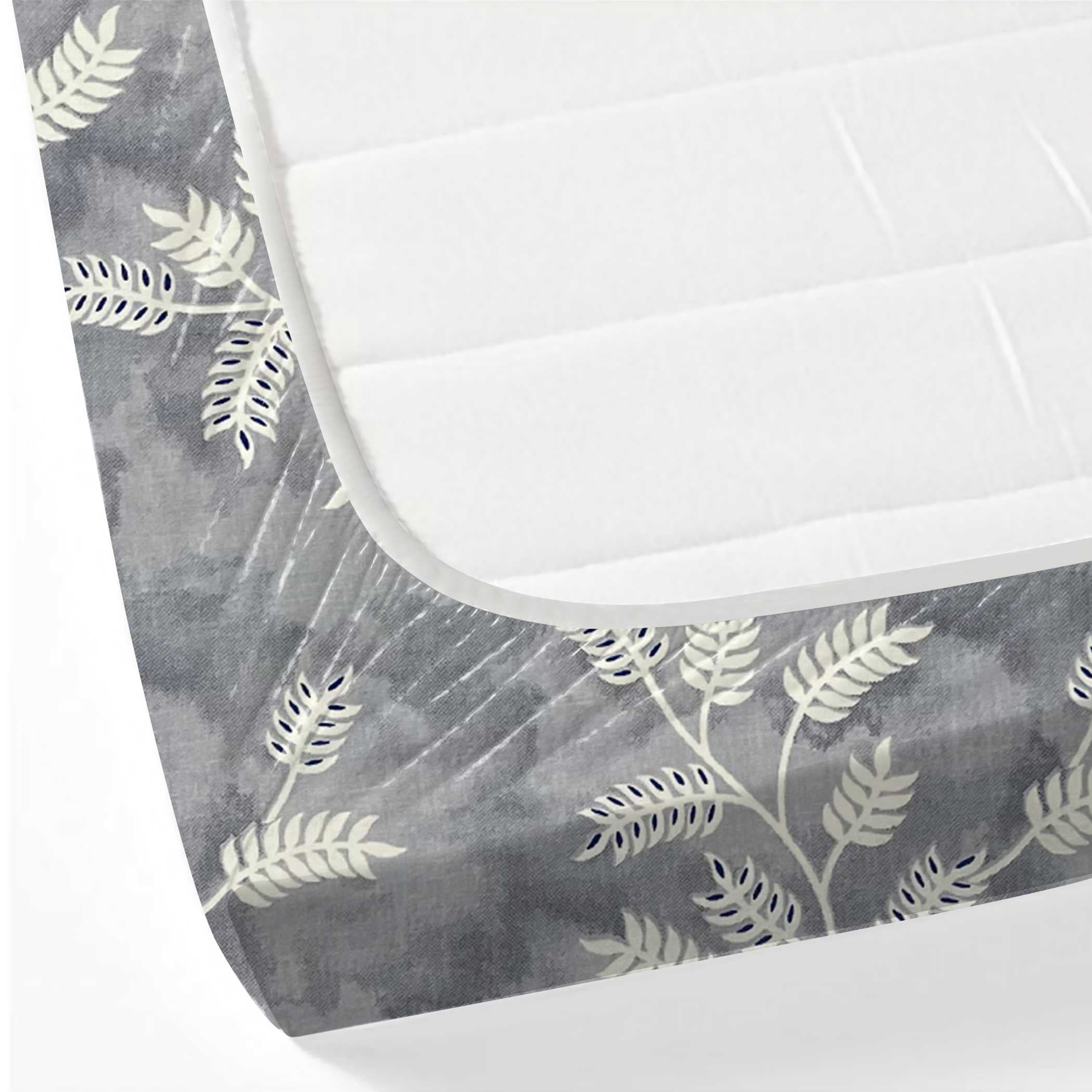 Silver Vine Grey & White Botanical 160 TC Pure Cotton Bedsheet with Pillow Cover
