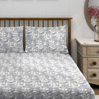 Silver Vine Grey & White Botanical 160 TC Pure Cotton Bedsheet with Pillow Cover