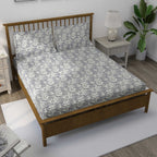 Silver Vine Grey & White Botanical 160 TC Pure Cotton Bedsheet with Pillow Cover