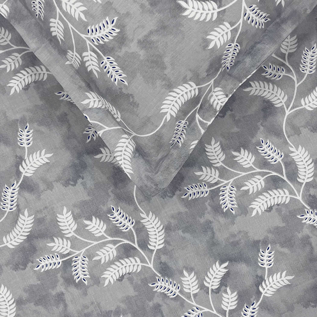 Silver Vine Grey & White Botanical 160 TC Pure Cotton Bedsheet with Pillow Cover