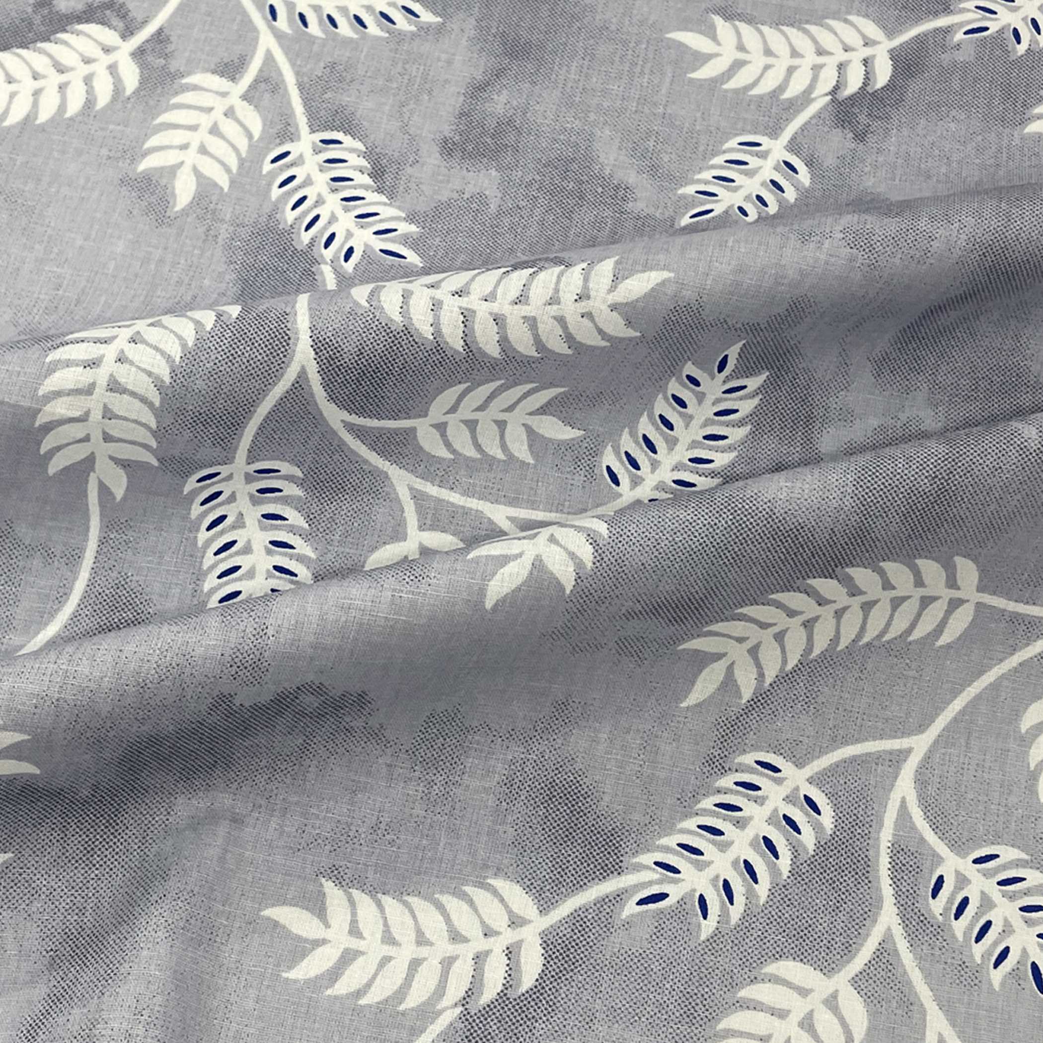 Silver Vine Grey & White Botanical 160 TC Pure Cotton Bedsheet with Pillow Cover