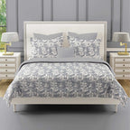 Silver Vine Grey & White Botanical 160 TC Pure Cotton Bedsheet with Pillow Cover