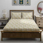 Ivory Vine Beige & White Botanical 160 TC Pure Cotton Bedsheet with Pillow Cover