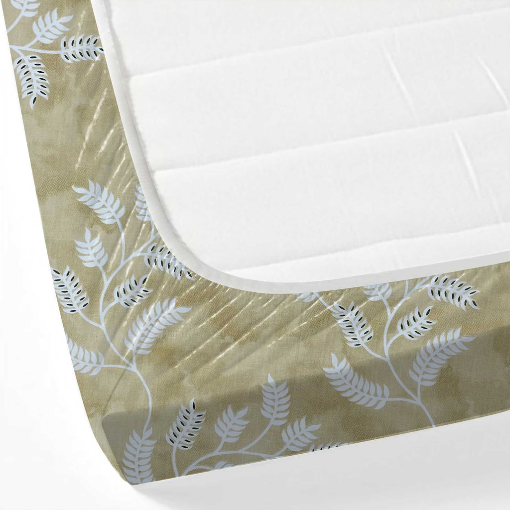 Ivory Vine Beige & White Botanical 160 TC Pure Cotton Bedsheet with Pillow Cover
