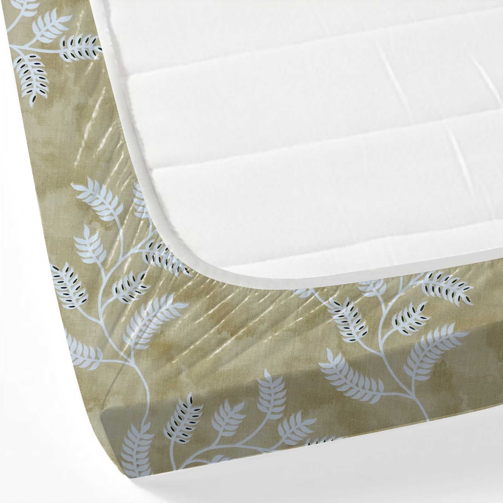 Ivory Vine Beige & White Botanical 160 TC Pure Cotton Bedsheet with Pillow Cover
