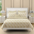 Ivory Vine Beige & White Botanical 160 TC Pure Cotton Bedsheet with Pillow Cover