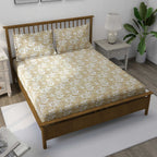 Ivory Vine Beige & White Botanical 160 TC Pure Cotton Bedsheet with Pillow Cover