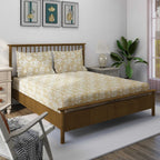 Ivory Vine Beige & White Botanical 160 TC Pure Cotton Bedsheet with Pillow Cover