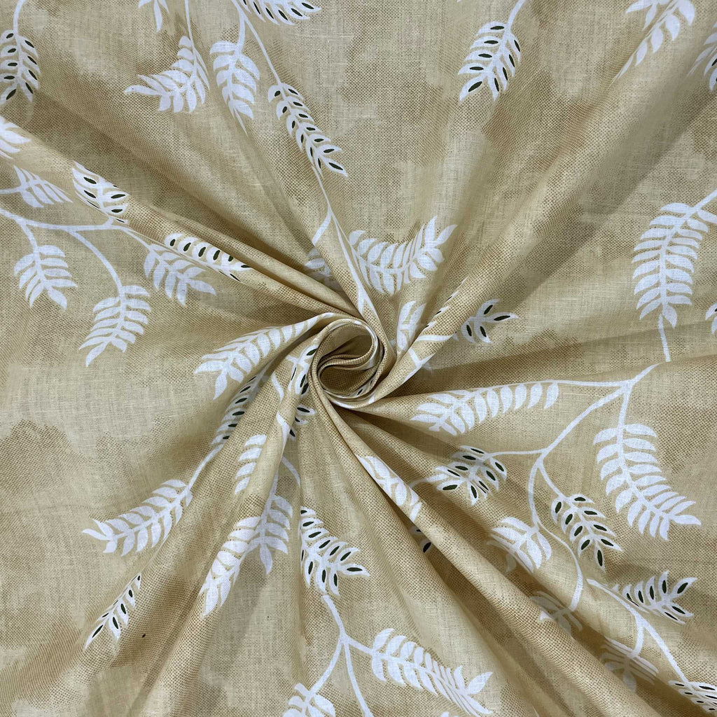 Ivory Vine Beige & White Botanical 160 TC Pure Cotton Bedsheet with Pillow Cover