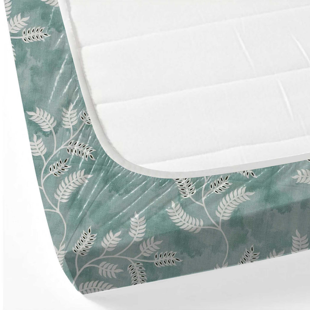 Aqua Vine Mint Green & White Botanical 160 TC Pure Cotton Bedsheet with Pillow Cover