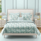 Aqua Vine Mint Green & White Botanical 160 TC Pure Cotton Bedsheet with Pillow Cover