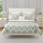 Sage Grey Ikat Medallions 144 TC Pure Cotton Bedsheet Set with Pillow Cover