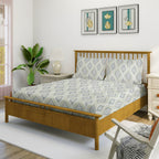 Sage Grey Ikat Medallions 144 TC Pure Cotton Bedsheet Set with Pillow Cover