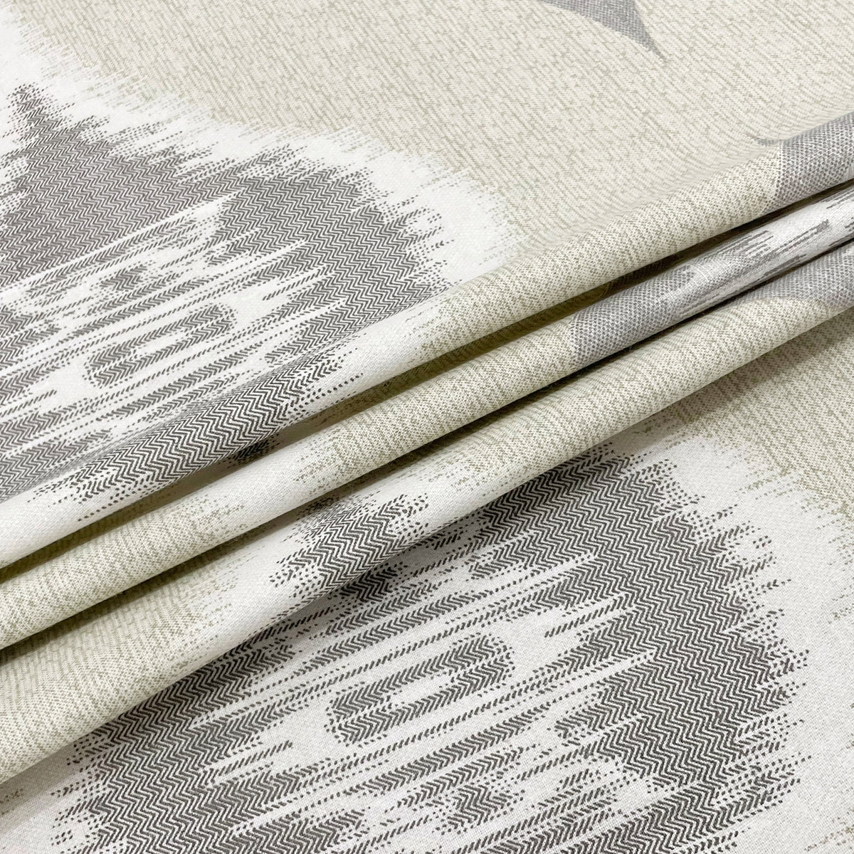 Sage Grey Ikat Medallions 144 TC Pure Cotton Bedsheet Set with Pillow Cover
