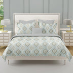 Powder Blue Ikat Medallions 144 TC Pure Cotton Bedsheet Set with Pillow Cover