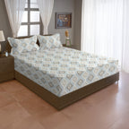 Powder Blue Ikat Medallions 144 TC Pure Cotton Bedsheet Set with Pillow Cover