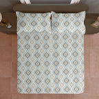 Powder Blue Ikat Medallions 144 TC Pure Cotton Bedsheet Set with Pillow Cover