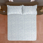 Ivory Blue Scroll Vine 144 TC Pure Cotton Bedsheet Set with Pillow Cover