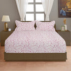 Ivory Pink Scroll Vine 144 TC Pure Cotton Bedsheet Set with Pillow Cover
