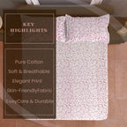 Ivory Pink Scroll Vine 144 TC Pure Cotton Bedsheet Set with Pillow Cover